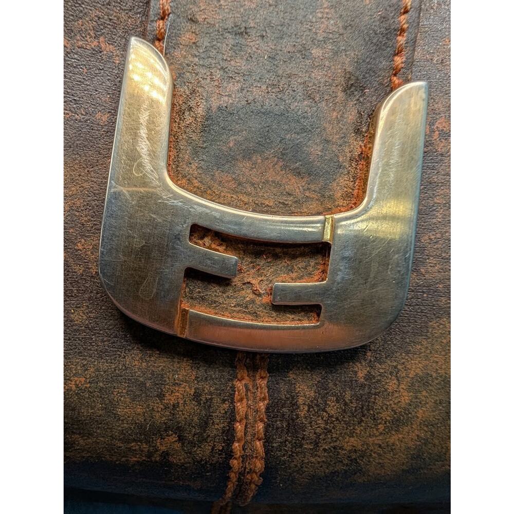 Fendi Shoulder Tote Brown Coated Canvas Distressed Finish Stabilized Vintage - Picture 3 of 14